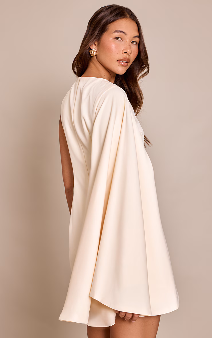 Cream Asymmetric Cape Mini Dress