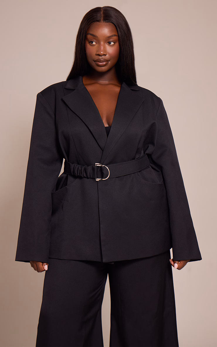 Plus Black Belted Blazer