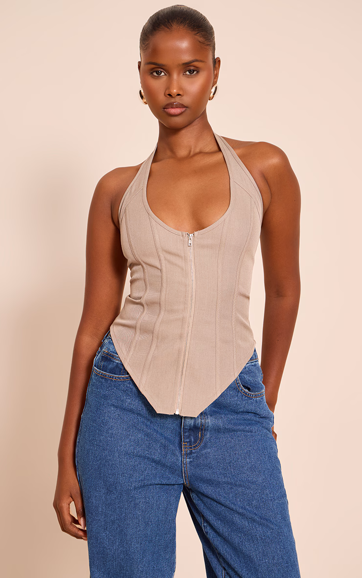 Mushroom Boned Dip Hem Corset