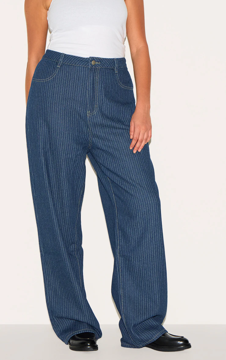 Plus Indigo Pinstripe Denim Straight Leg Jeans