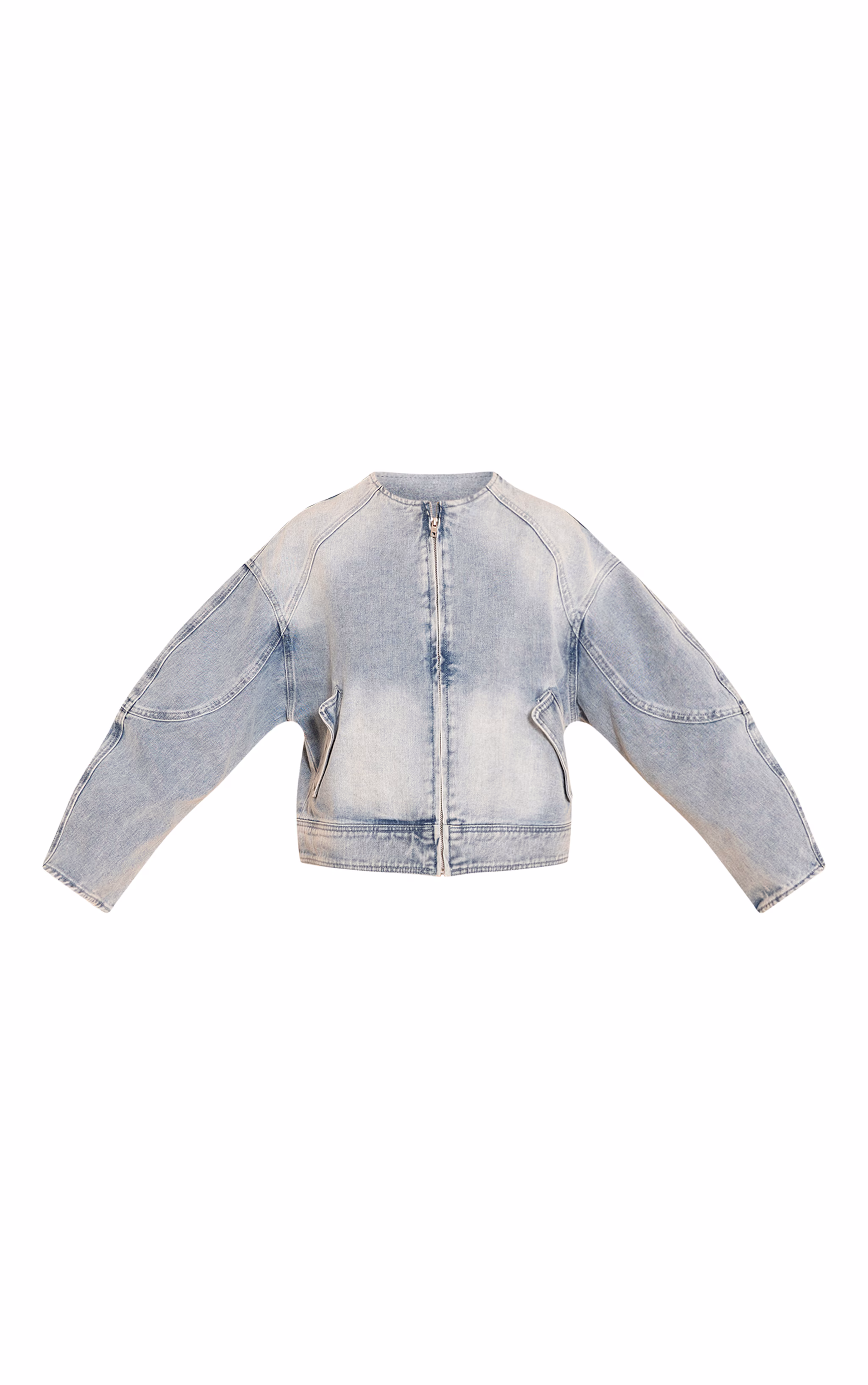 Light Blue Round Neck Balloon Sleeve Denim Jacket