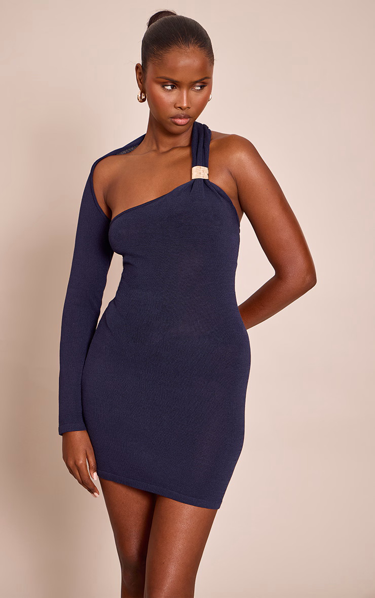 Navy Trim Detail Single Sleeve Dress