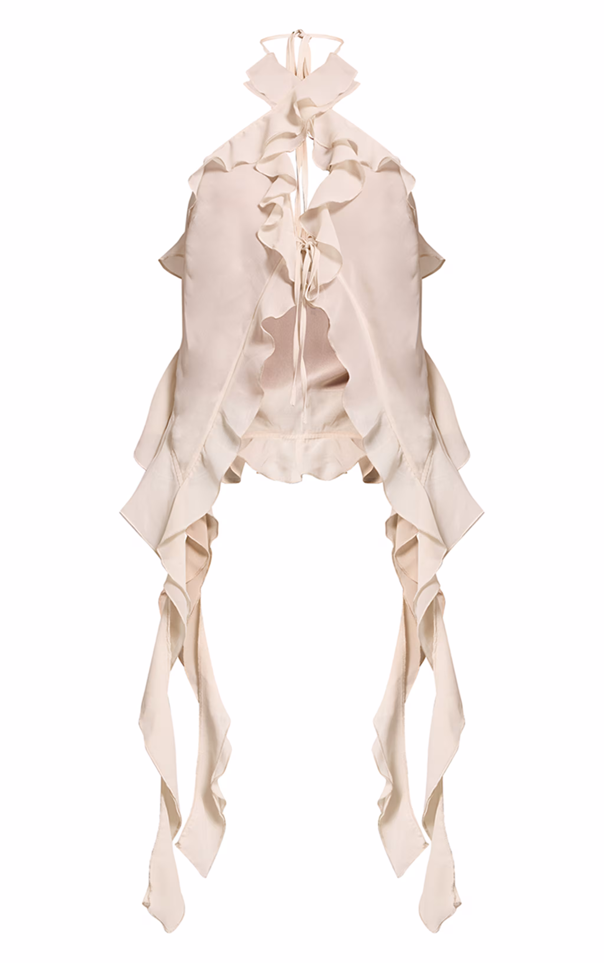 Cream Chiffon Ruffle Drape Detail Longline Top