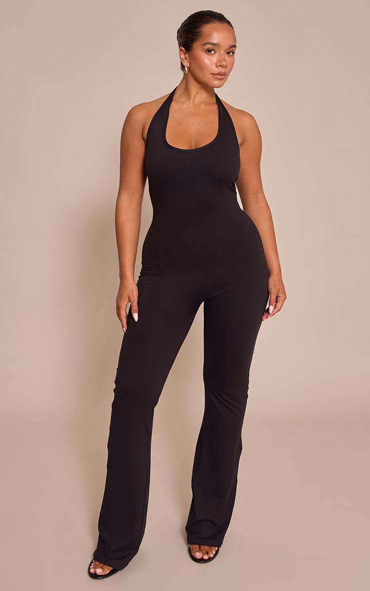 Shape Black Sculpt Halter Neck Flare Jumpsuit