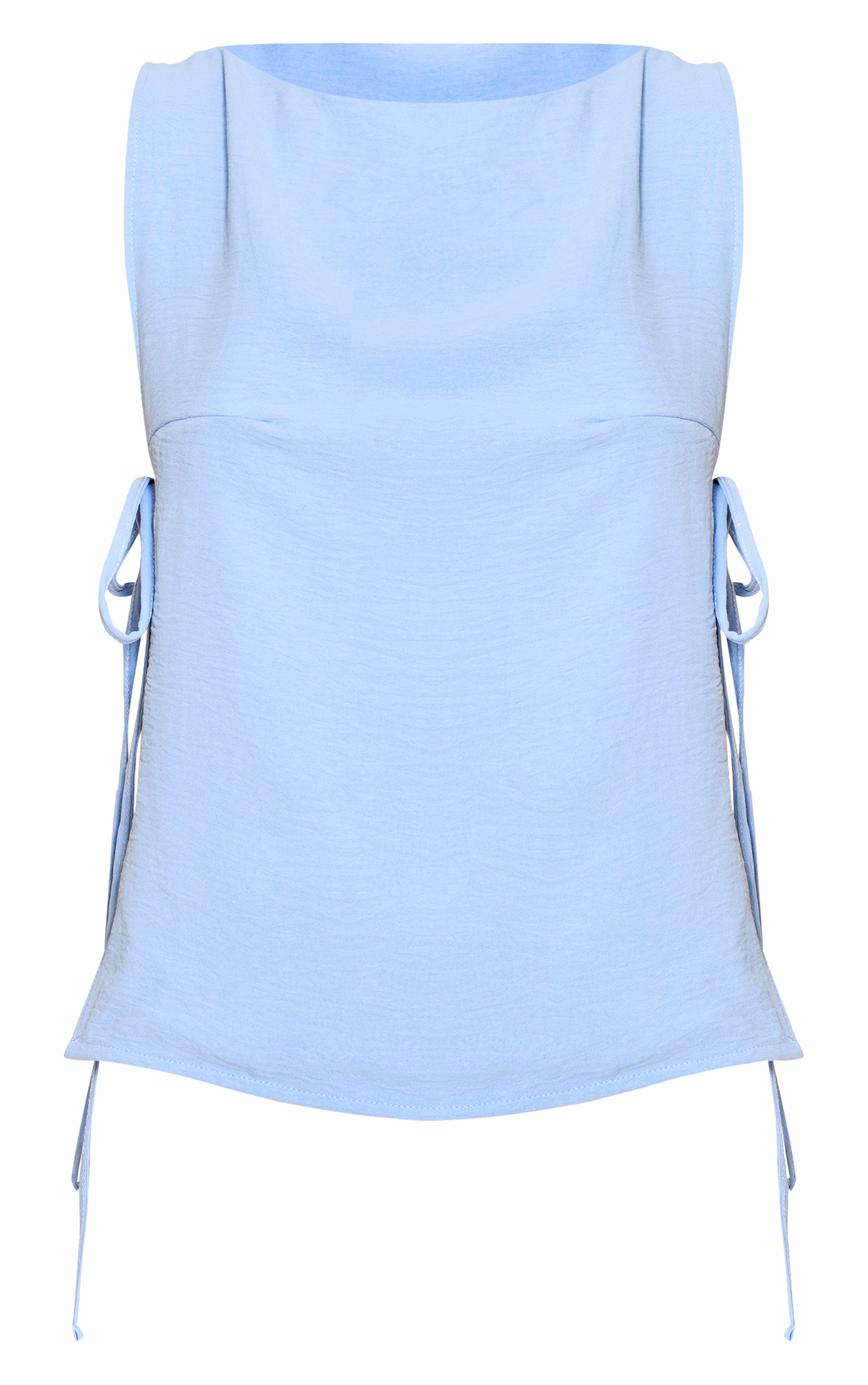 Pale Blue Woven Tie Side Detail Long Top