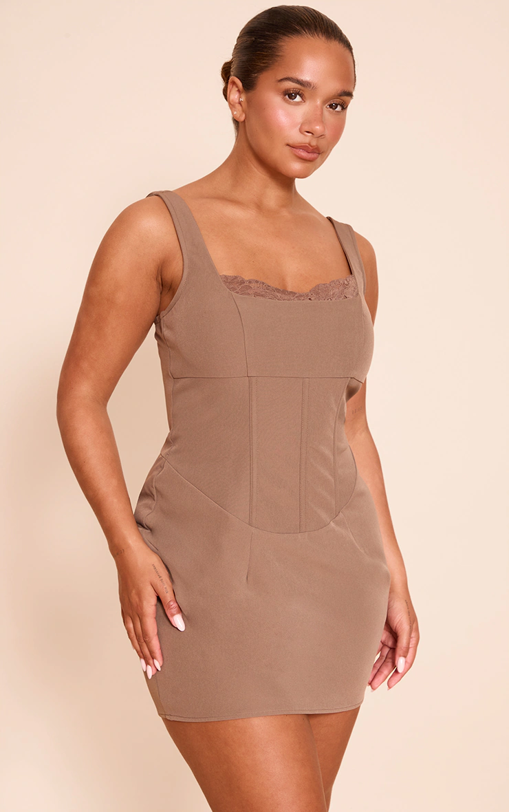 Shape Mocha Square Neck Tailored Mini Dress