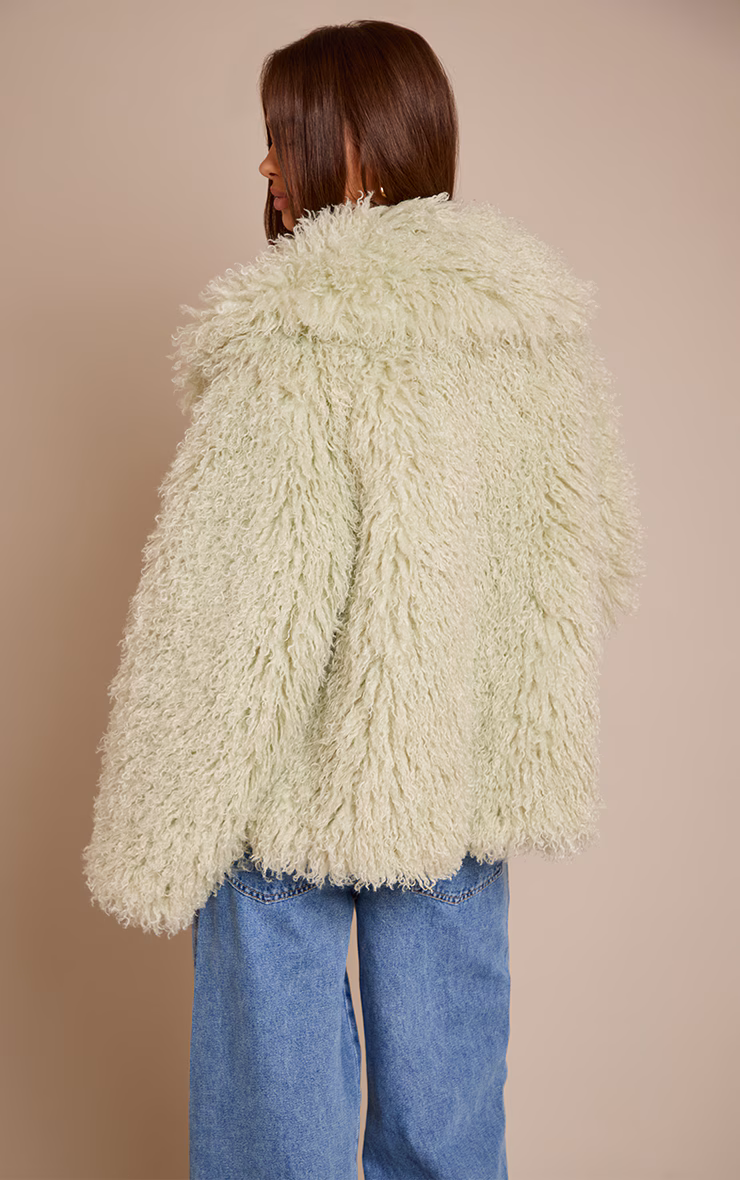 Mint Green Mongolian Fur Cropped Coat