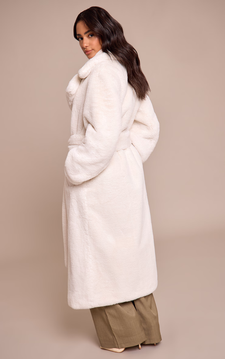 Petite Beige Faux Fur Tie Waist Maxi Coat