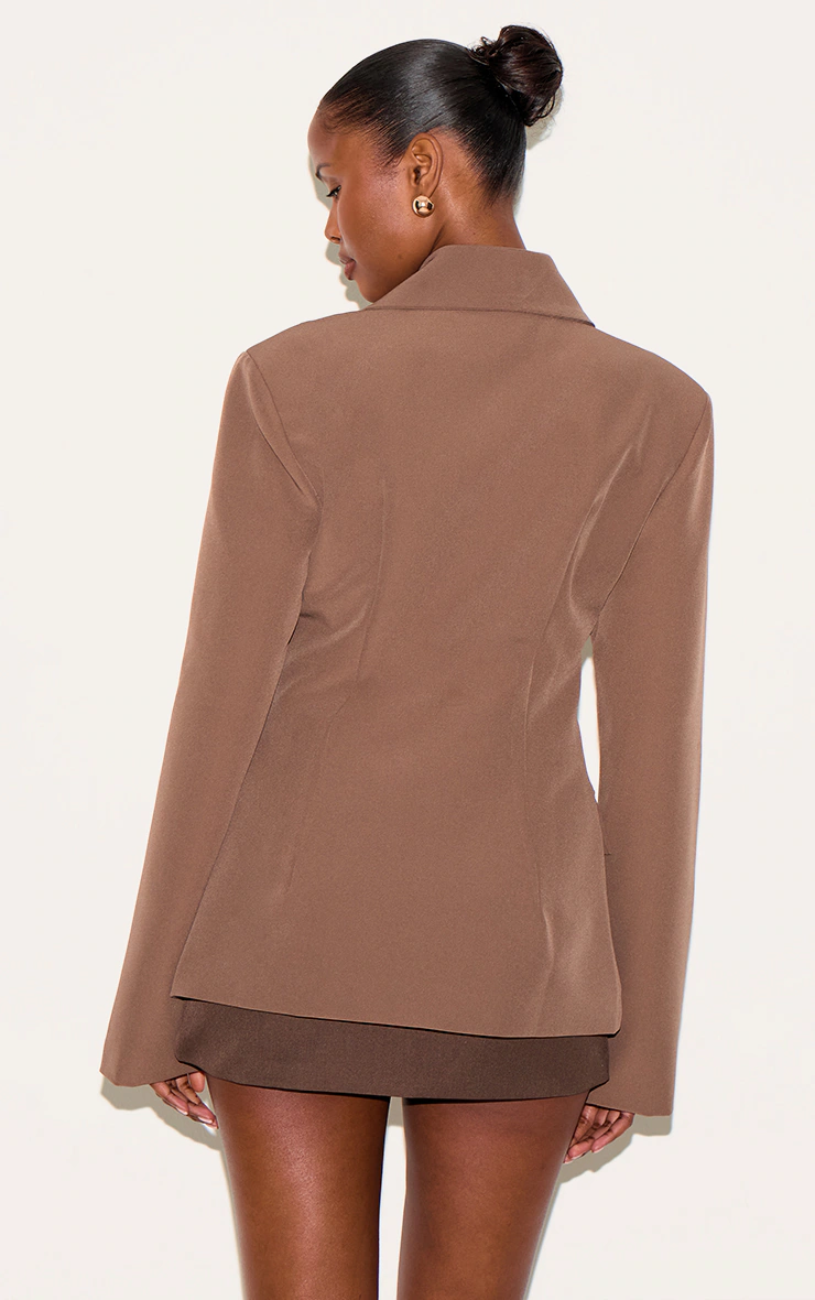 Mushroom Cinched Waist Lapel Point Detail Blazer