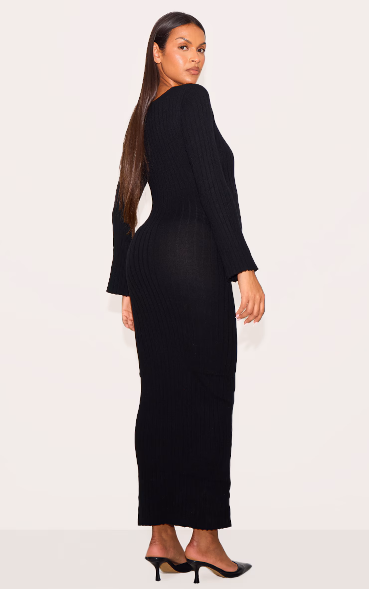 Maternity Black Knitted Scoop Neck Midaxi Dress
