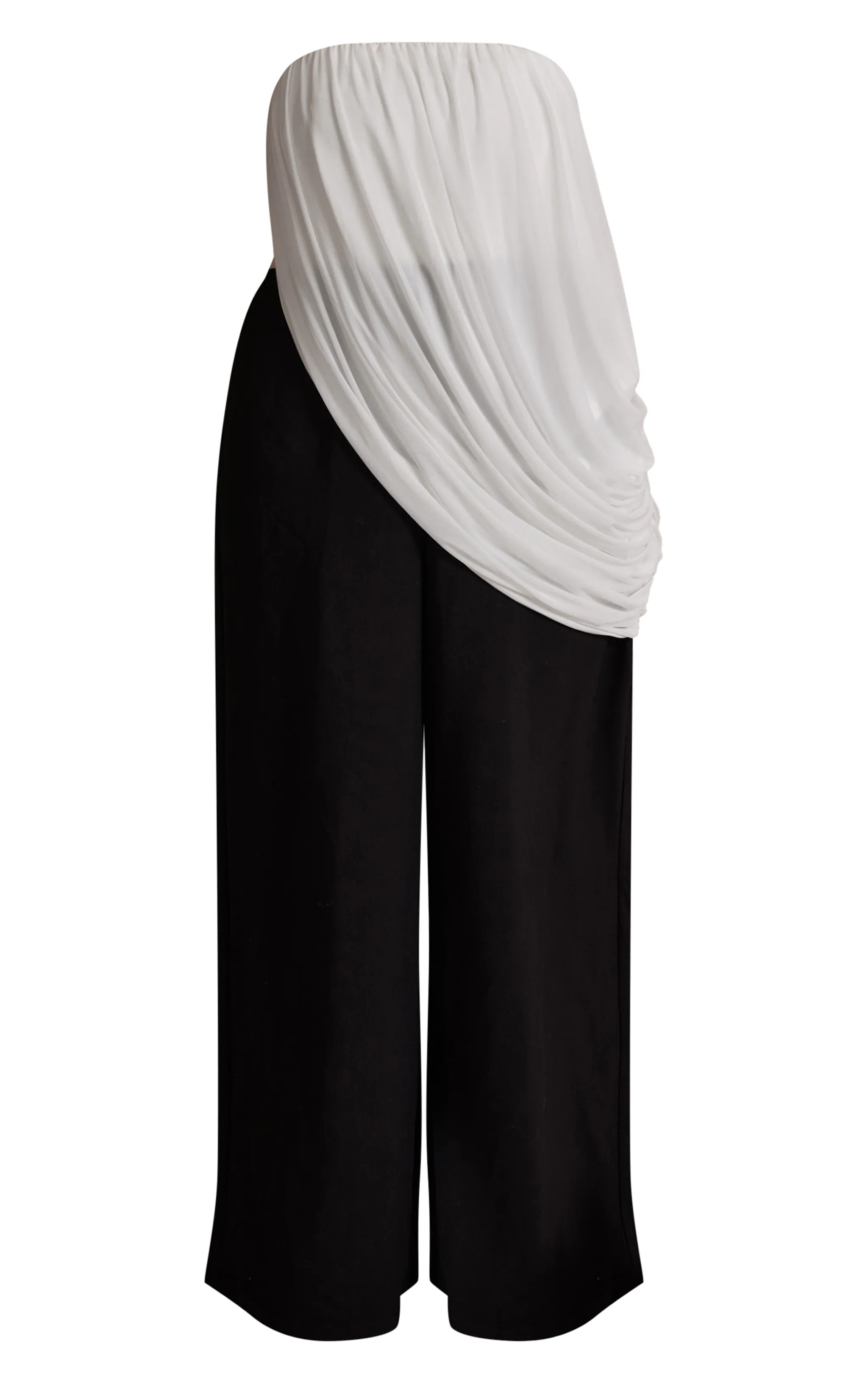 PLT Label Plus Monochrome Draped Mesh Jumpsuit