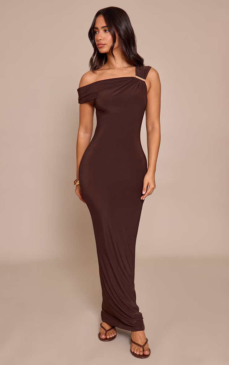 Petite Chocolate Trim Detail Maxi Dress