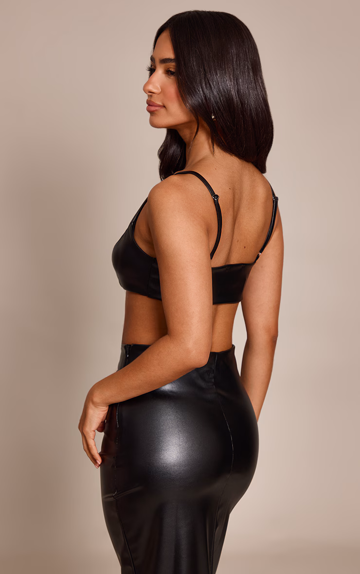 Petite Black Faux Leather Halterneck Top