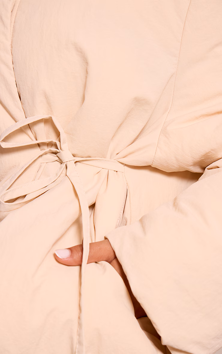 Petite Cream High Neck Tie Waist Quilted Jacket