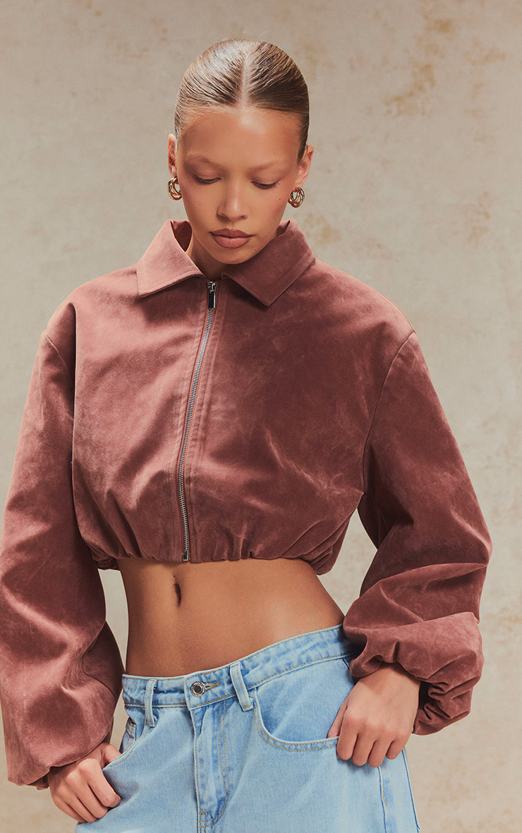 Dark Pink Suede Balloon Sleeve Jacket