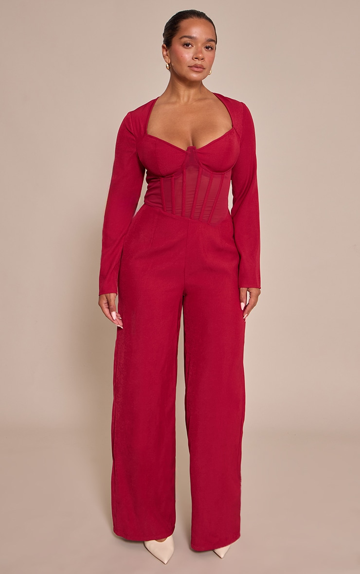 Shape Red Tailored Woven Corset Jumpsuit
