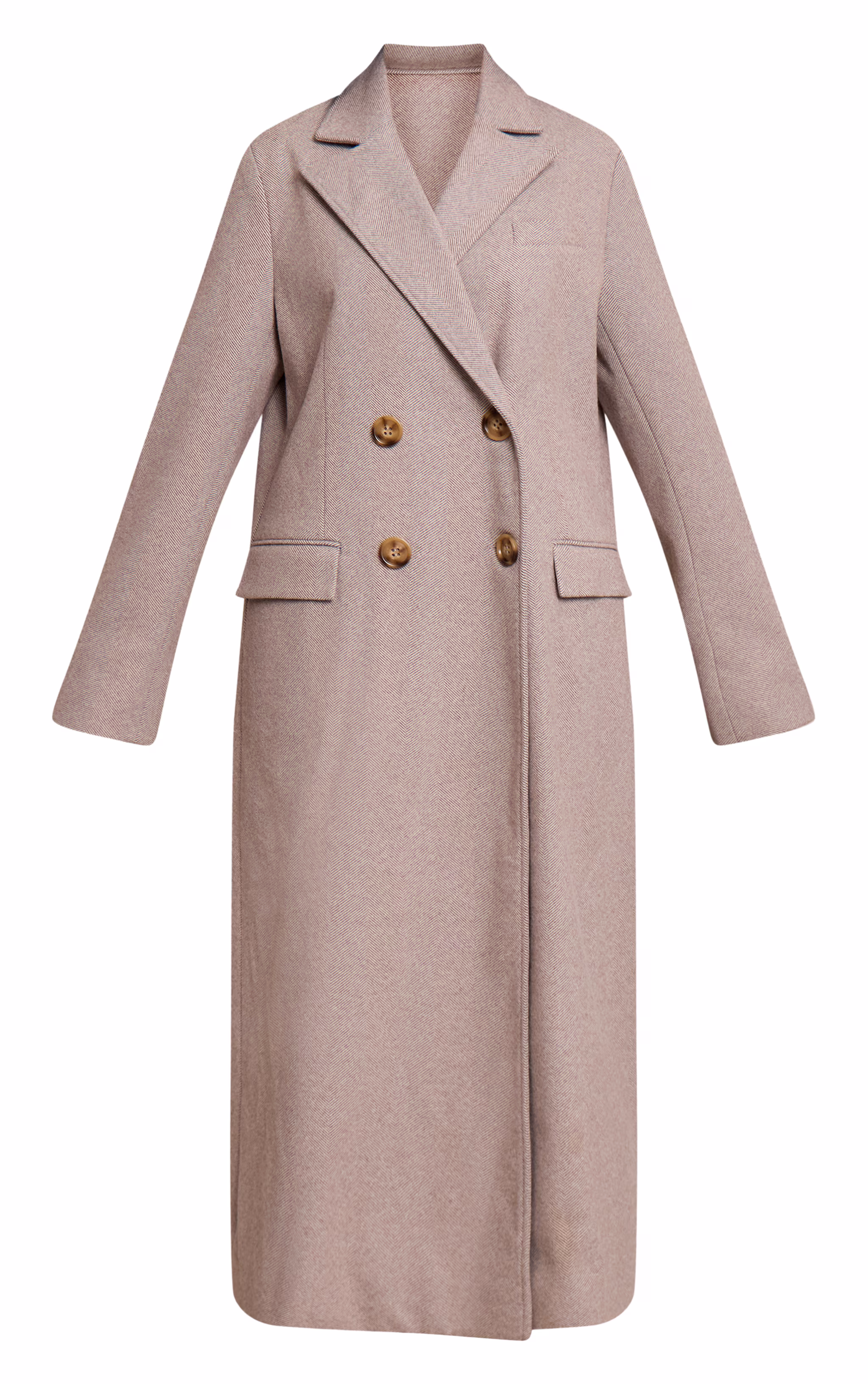 Petite Beige Herringbone Double Breasted Maxi Coat