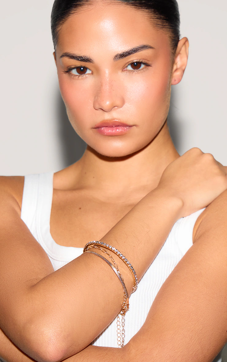 Gold Diamante Bangle & Chain MultiPack Bracelet