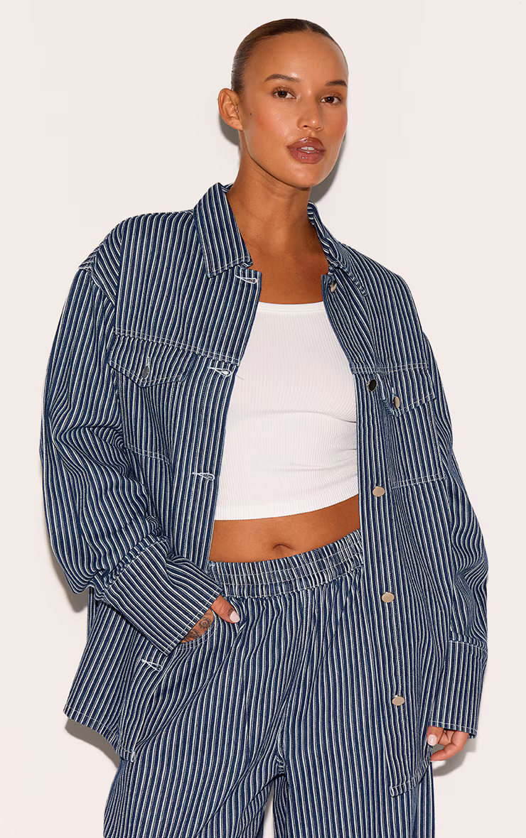 Plus Blue Pinstripe Denim Jacket