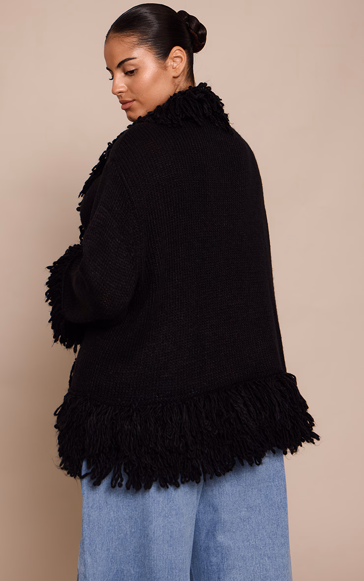 Plus Black Loop Knit Edge cardigan
