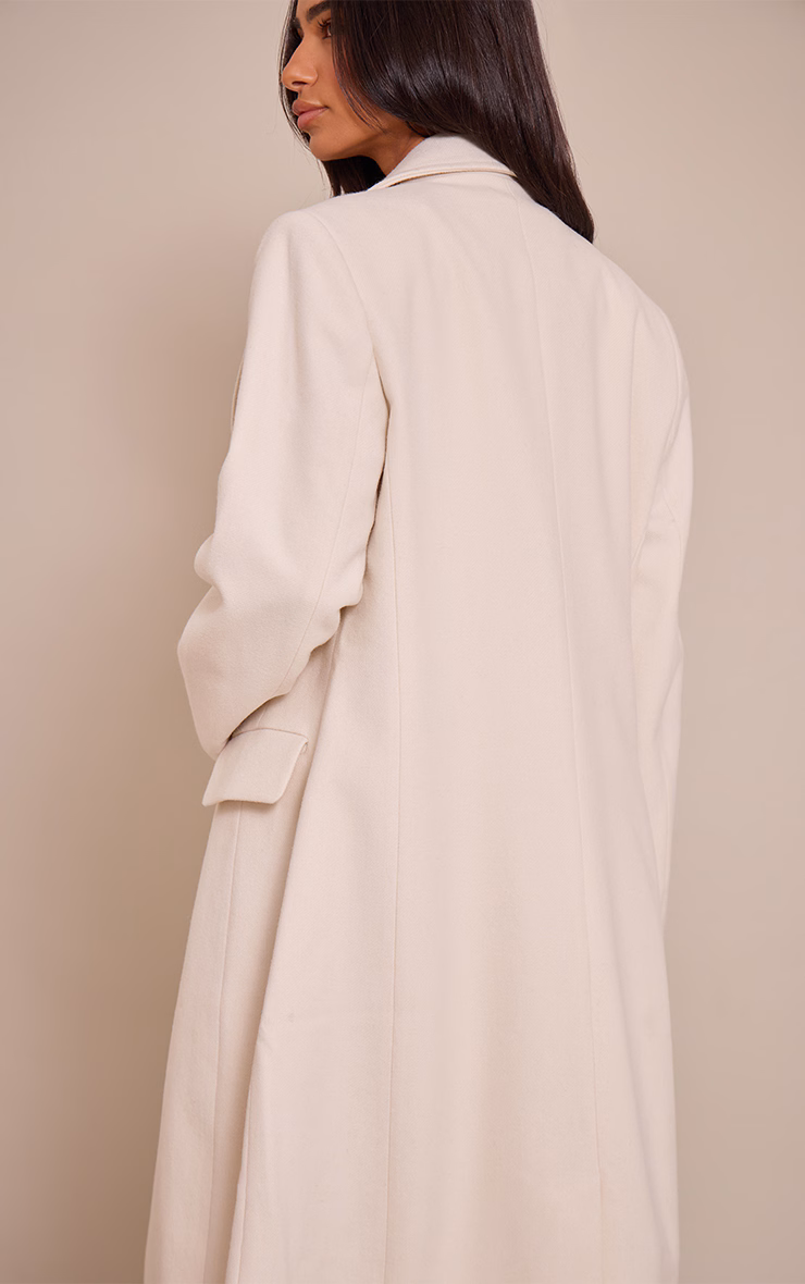 Petite Cream Single Breasted Seam Detail Wool Look Maxi Coat