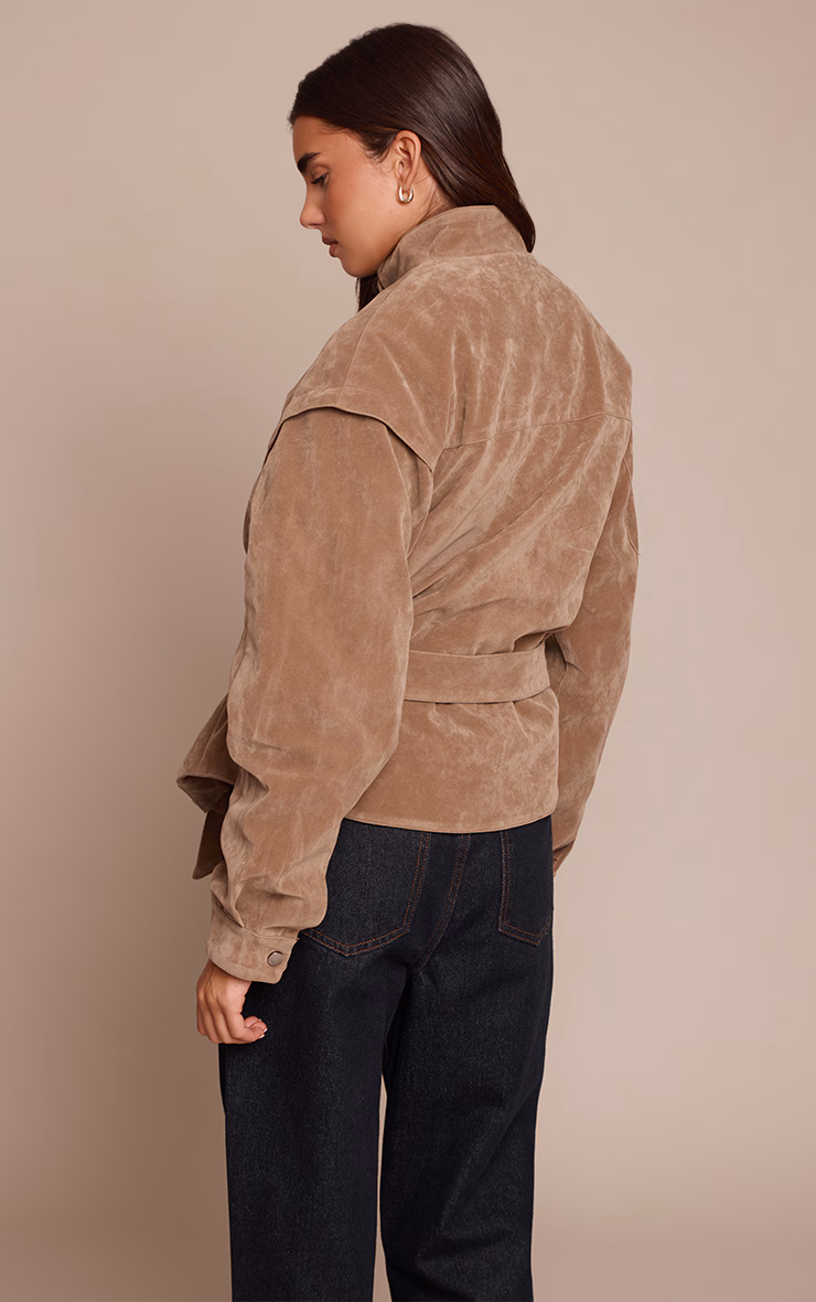 Mushroom Faux Suede Belted Drop Waist Jacket