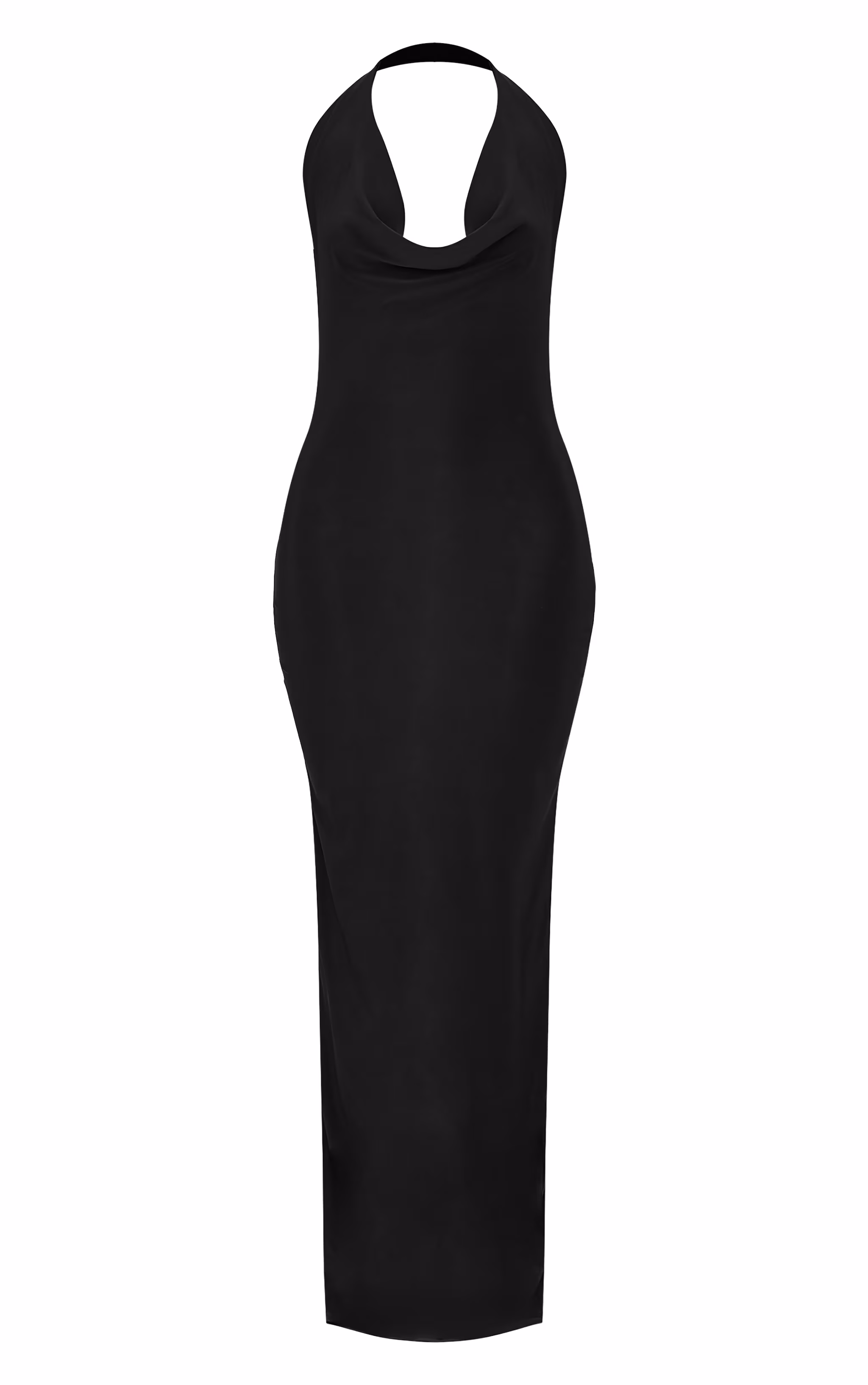 Black Soft Touch Cowl Neck Twist Back Detail Maxi Dress