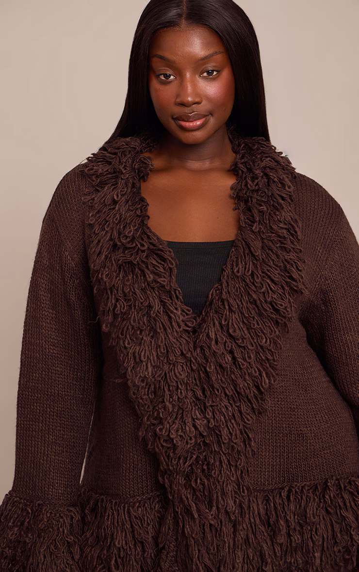 Plus Chocolate Loop Knit Edge cardigan