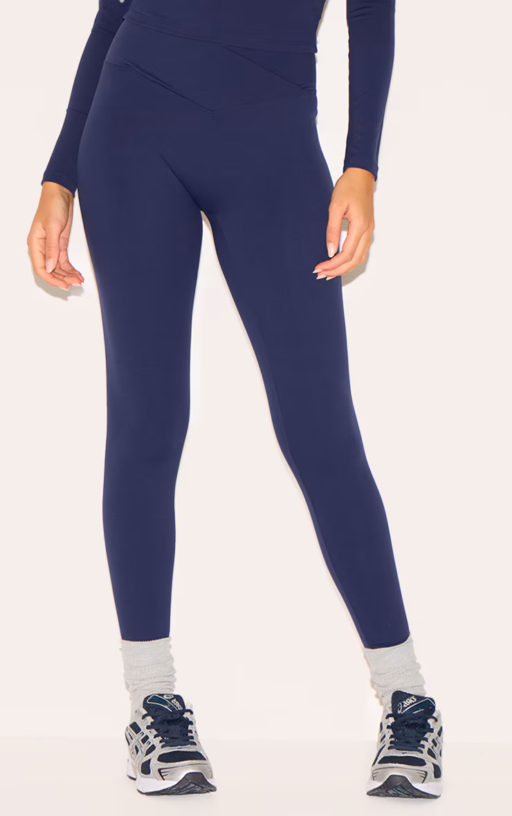 Navy Sculpt Wrap Waist Gym Leggings