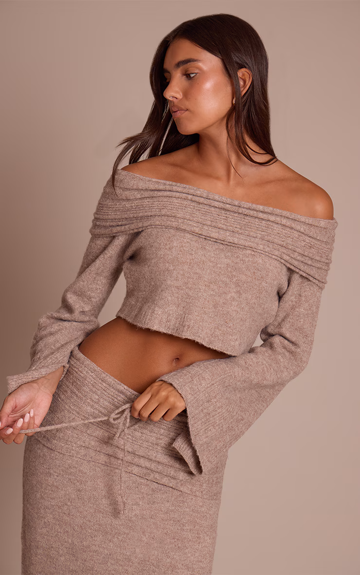 Mocha Rib Soft Knit Fold over Maxi skirt