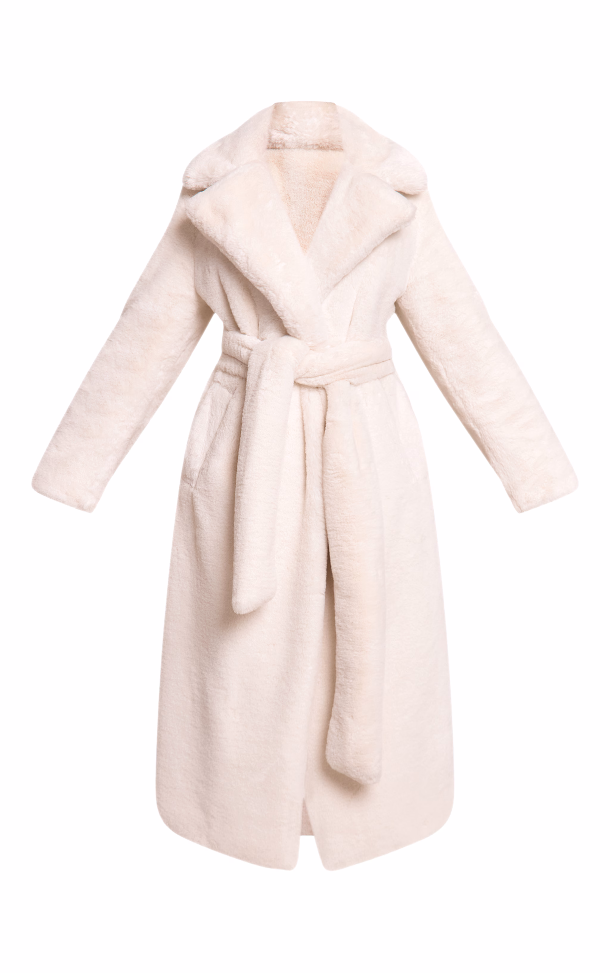 Petite Beige Faux Fur Tie Waist Maxi Coat