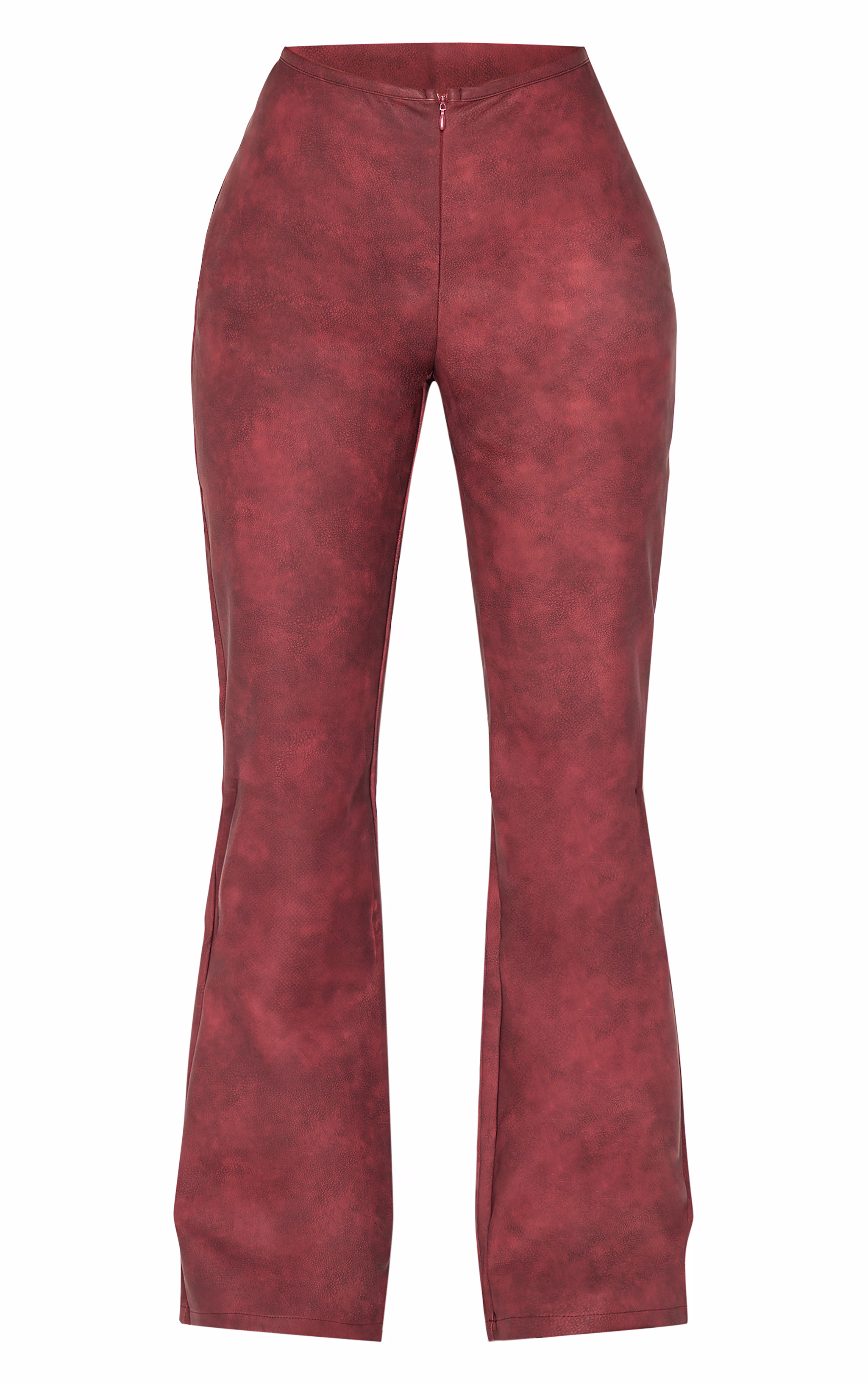 Petite Burgundy Faux Leather Zip Front Flared Pants