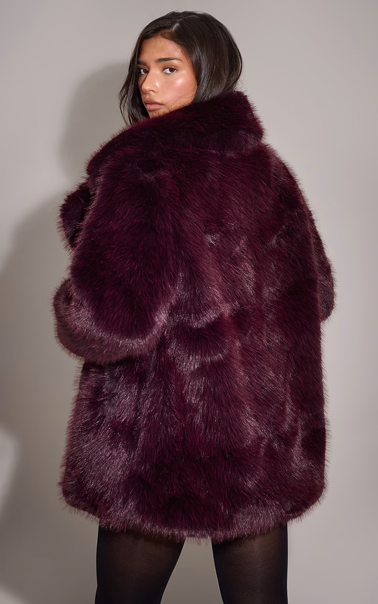 Plum Oversized Midi Faux Fur Coat