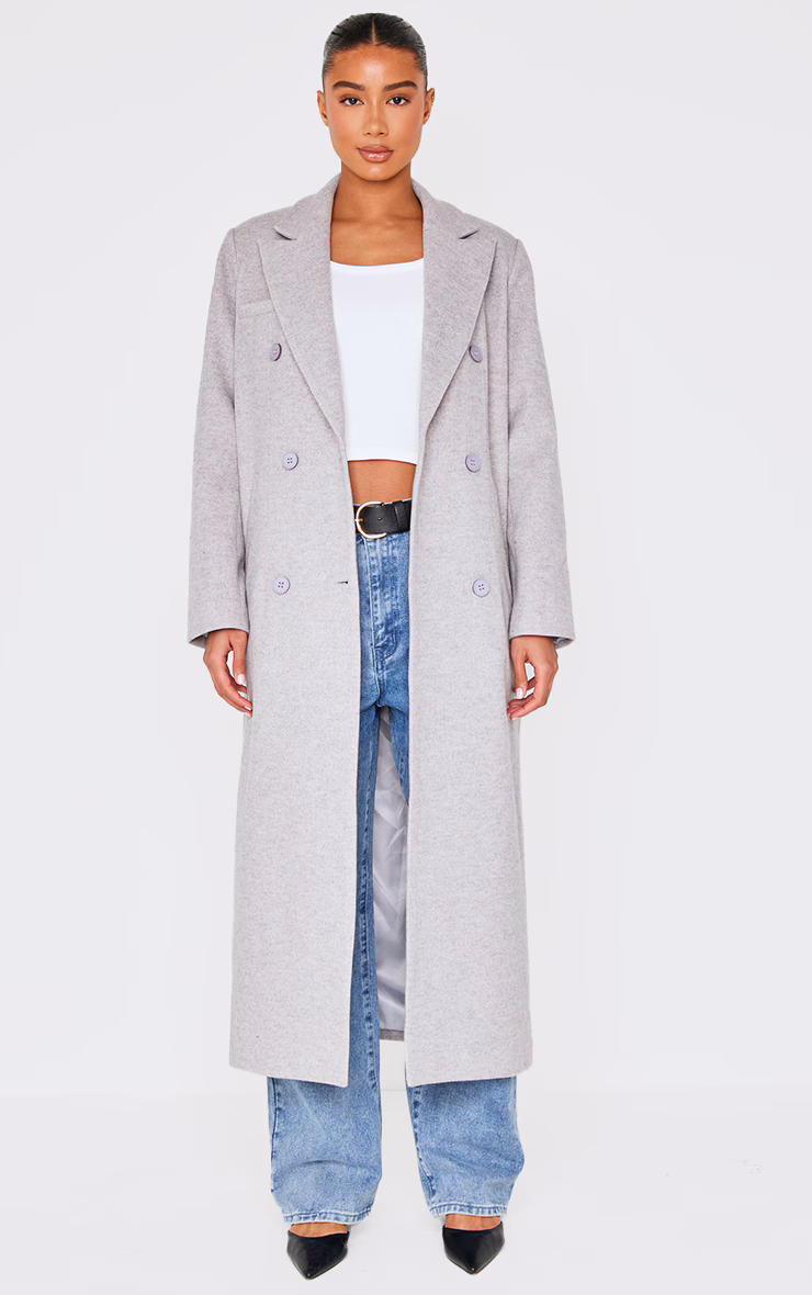 Light Grey Wool Look Oversized Drop Shoulder Maxi Coat