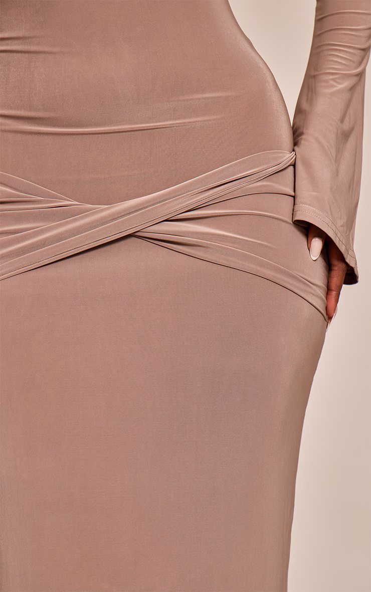 Mocha Double Slinky Twist Detail Maxi Dress