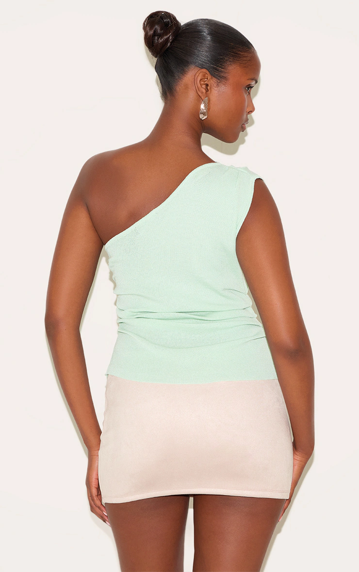 Mint Green Fine Knit One Shoulder Ruched Side Top