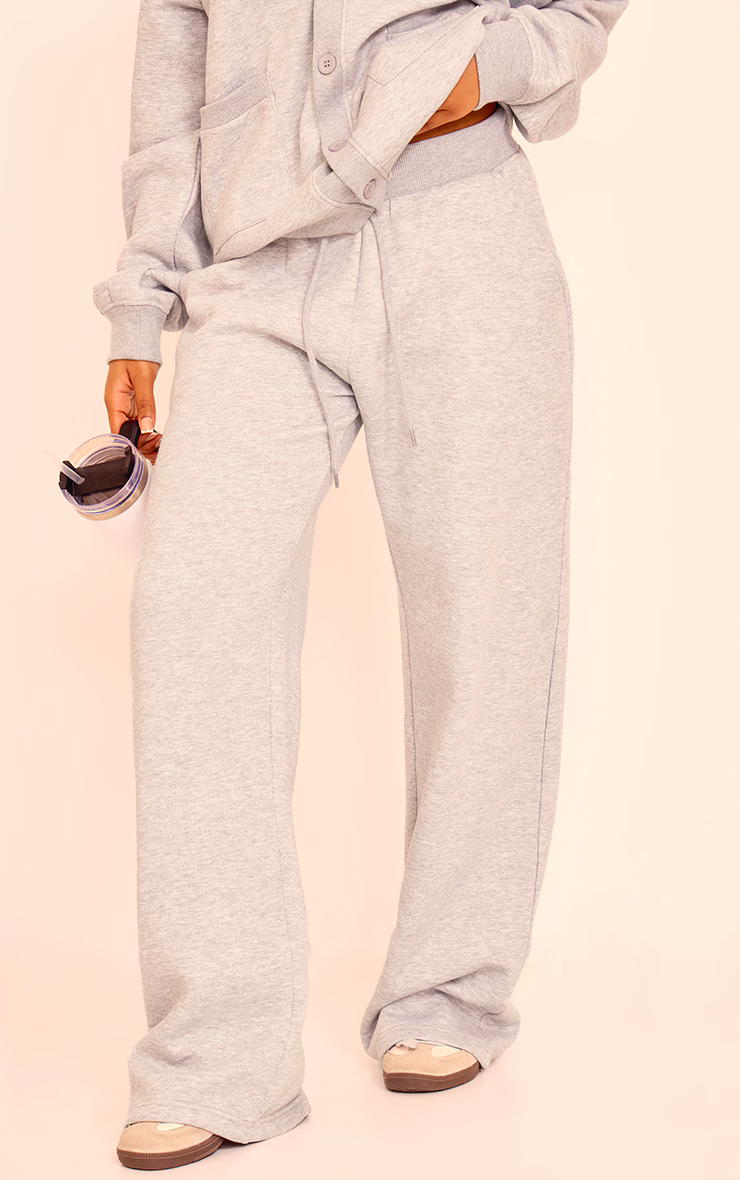 Grey Marl Wide Leg Drawstring Sweatpants
