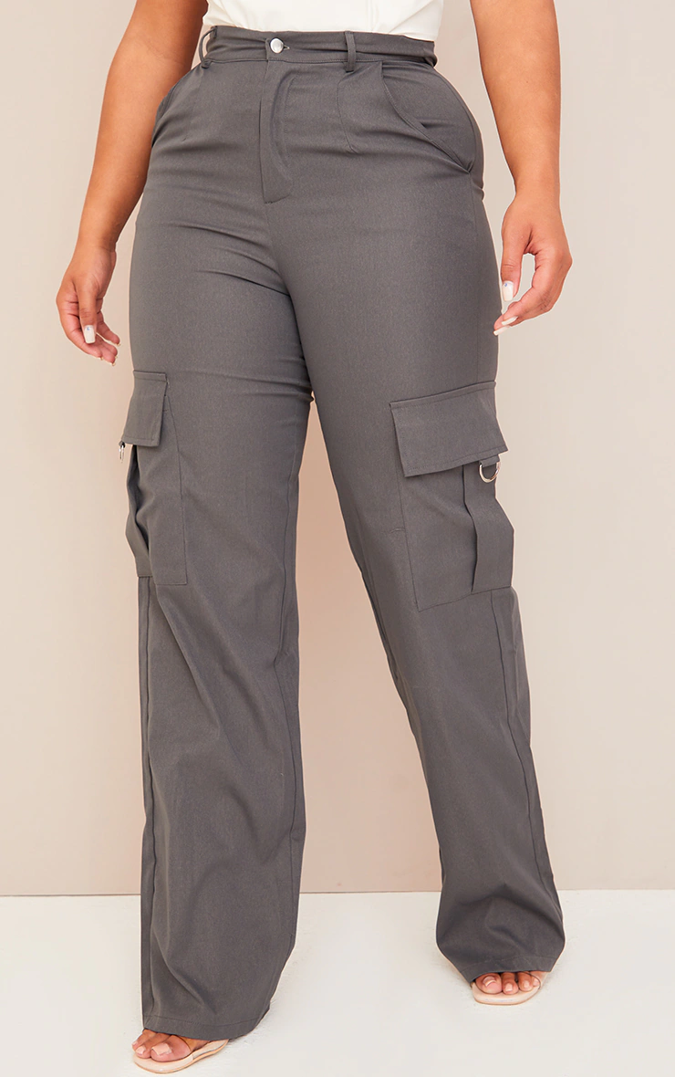 PRETTYLITTLETHING Shape Charcoal Buckle Detail Cargo Wide Leg Pants