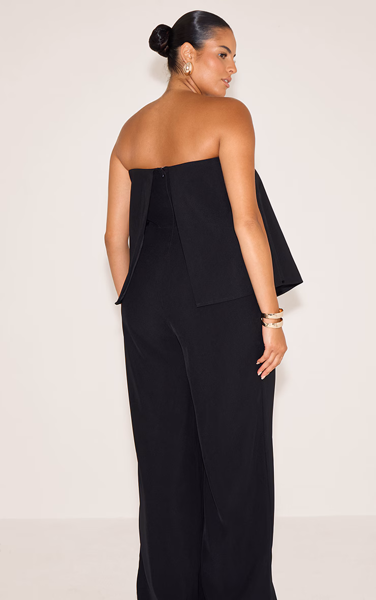 Plus Black Structured Woven Peplum Straight Leg Jumpsuit