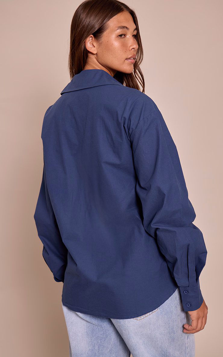 Navy Cotton Multi Button Cinched Shirt