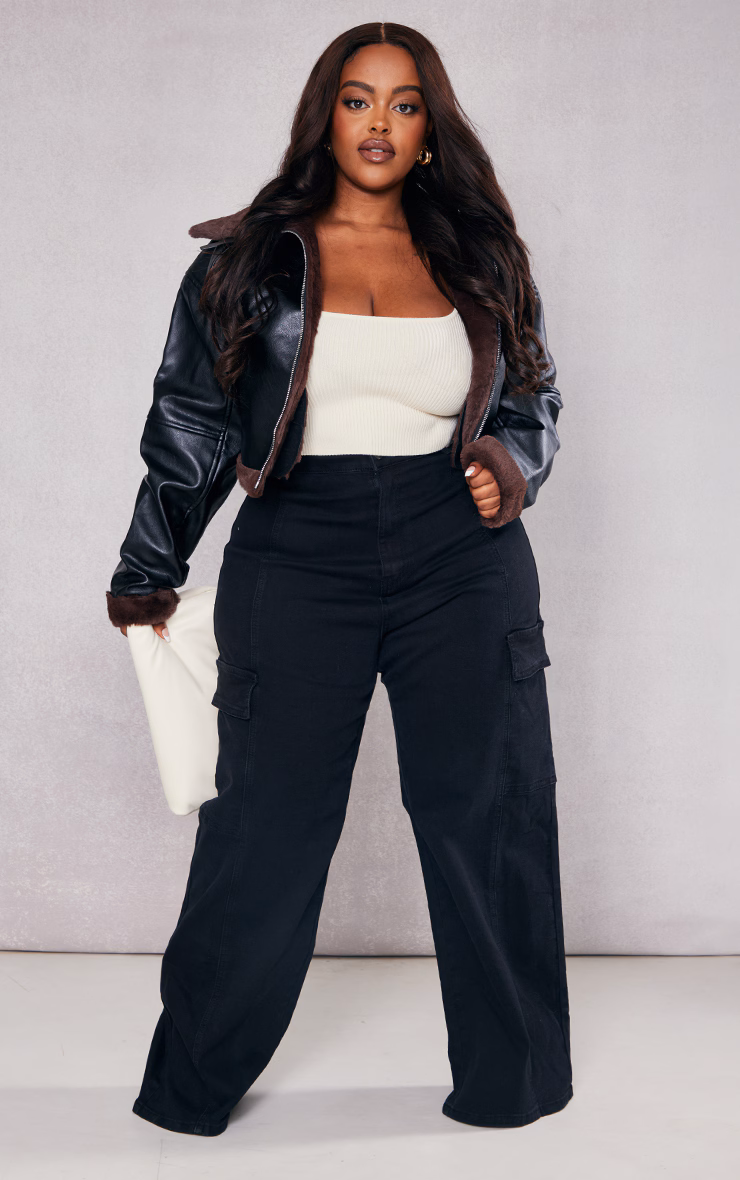 Plus Black Cargo Wide Leg Jeans