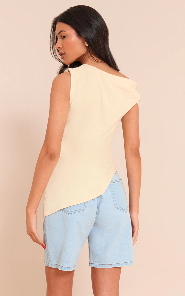Tall Almond Asymmetric Shoulder Extreme Longline Top