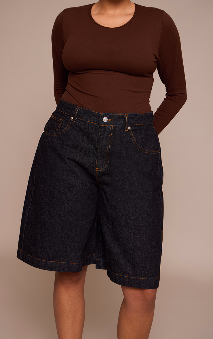 Plus Raw Indigo Wash Longline Denim Jorts