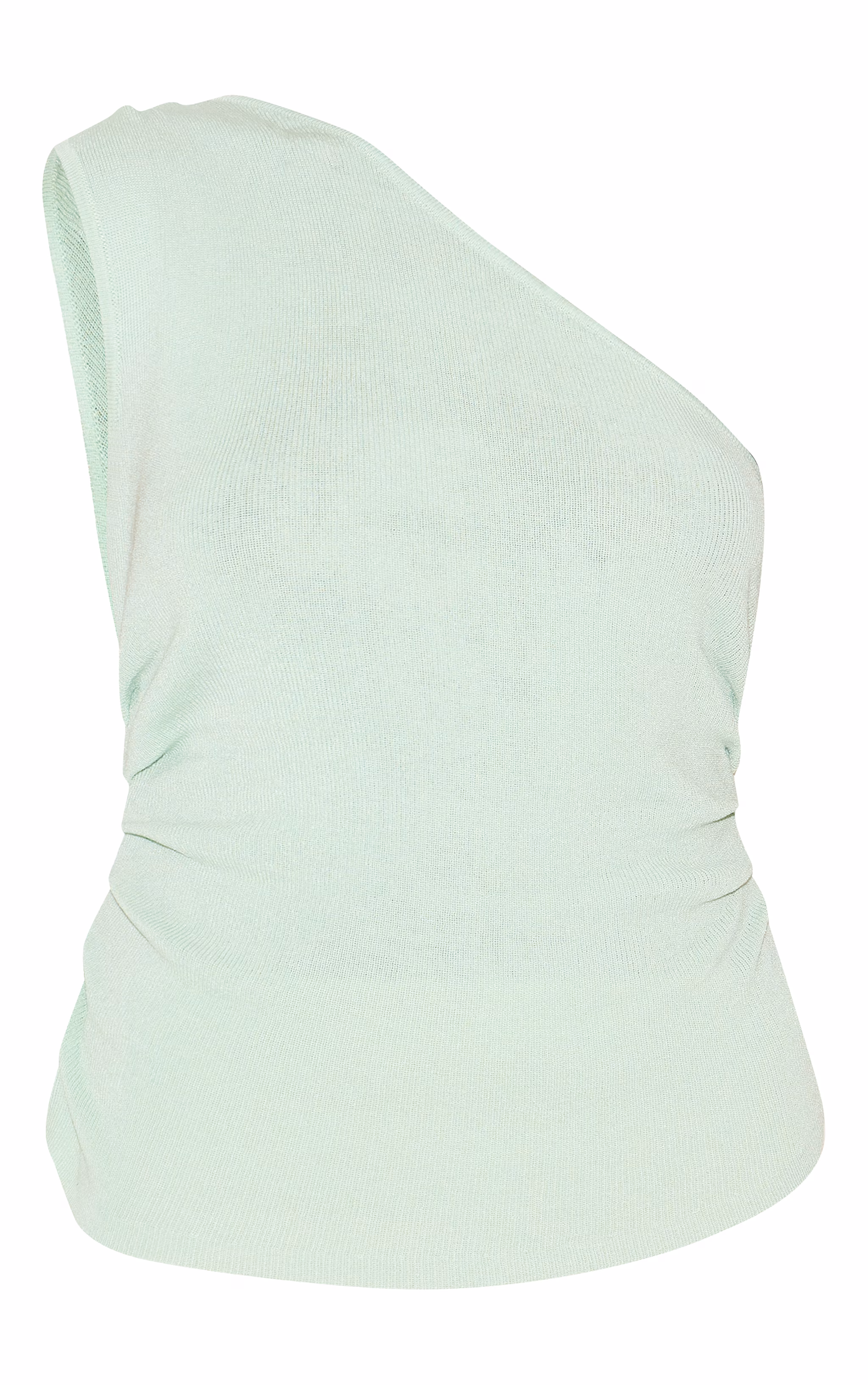 Mint Green Fine Knit One Shoulder Ruched Side Top