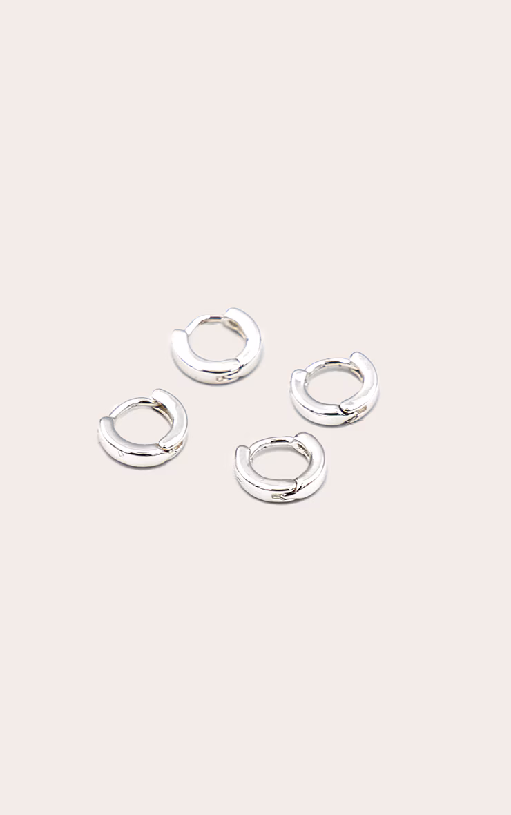 Real Silver Plated Dainty Huggie 2 Pack Hoop Earrings
