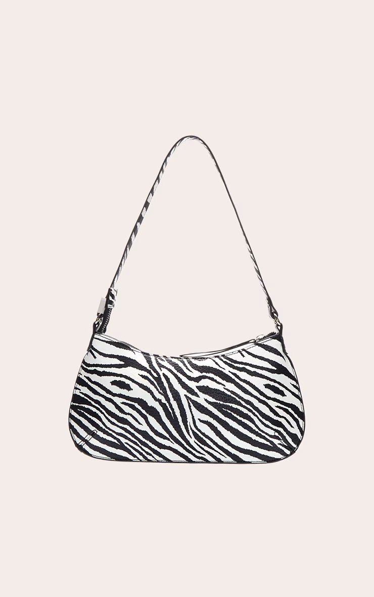 Monochrome Zebra Print Pu Baguette Shoulder Bag