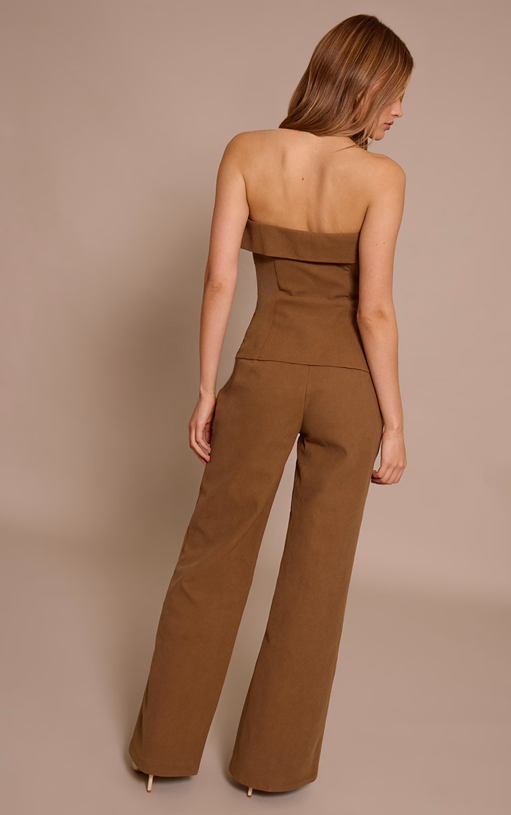 Mocha Faux Suede Bandeau Foldover Jumpsuit