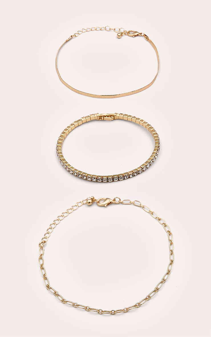 Gold Diamante Bangle & Chain MultiPack Bracelet