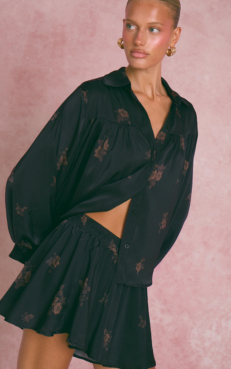 Navy Floral Ditsy Satin Shorts