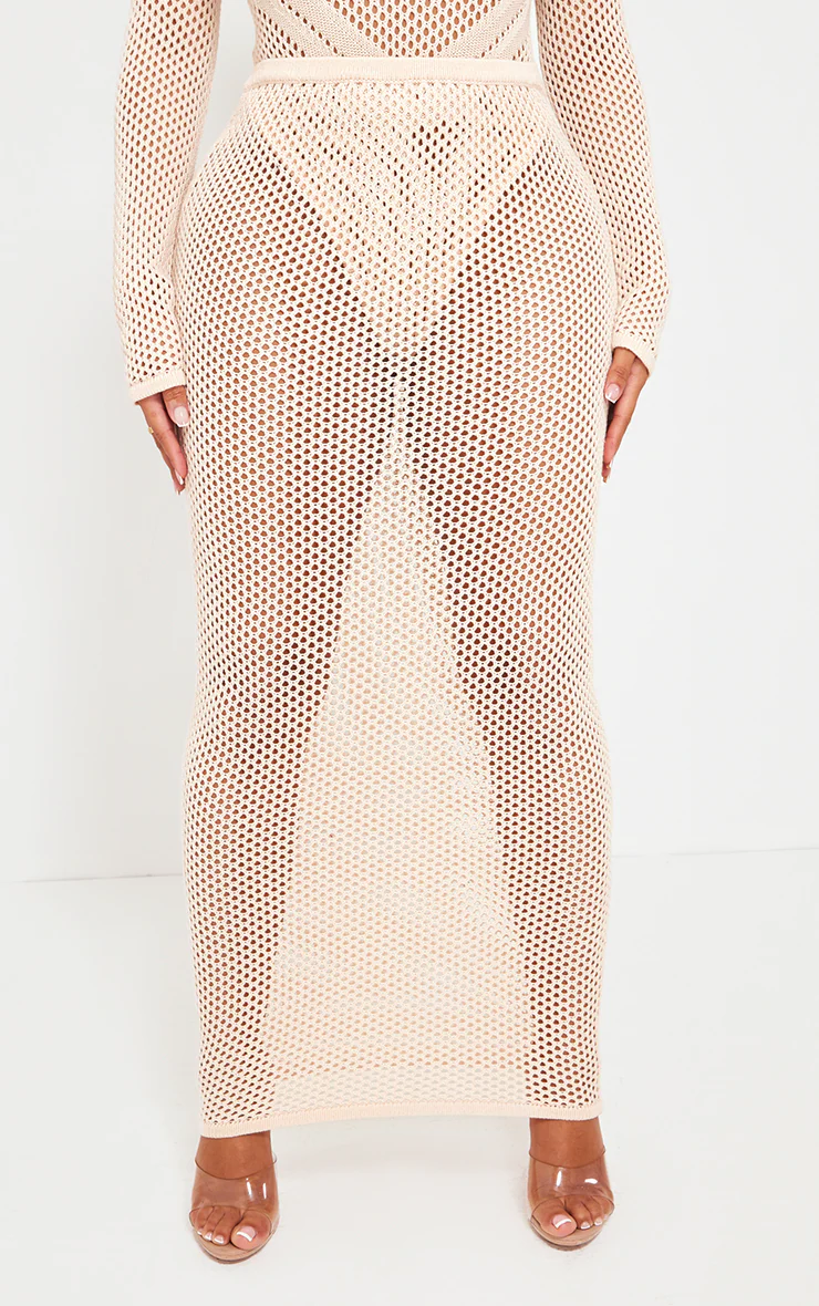 Shape Cream Knitted Low Rise Maxi Skirt